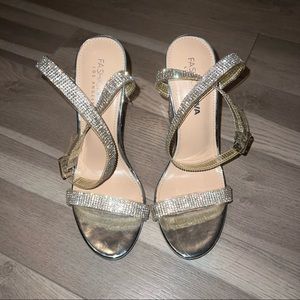 Silver Rhinestone Glass Slipper Nude Block Heel Women’s Size 7 from Fashion Nova